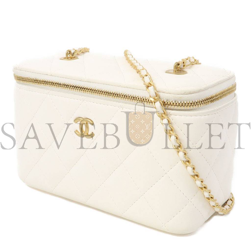 CHANEL QUILTED CC GHW DRESSING CASE CHAIN SHOULDER BAG LAMBSKIN LEATHER WHITE AP2303 (17*9*8cm)